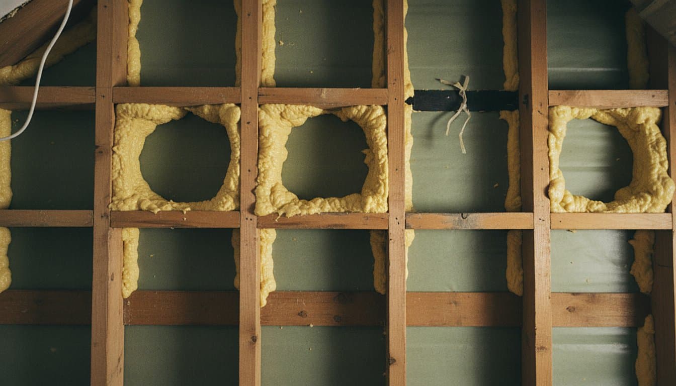 Attic top plate and penetrations sealed with cured foam