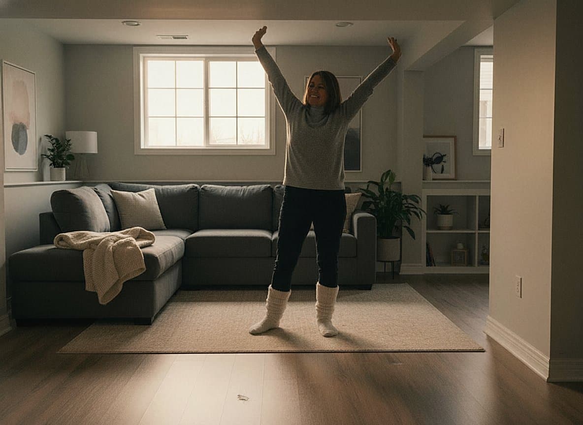 Homeowner comfortable on a finished basement floor