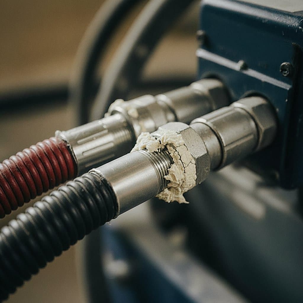 Close-up of heated hoses on a spray foam rig