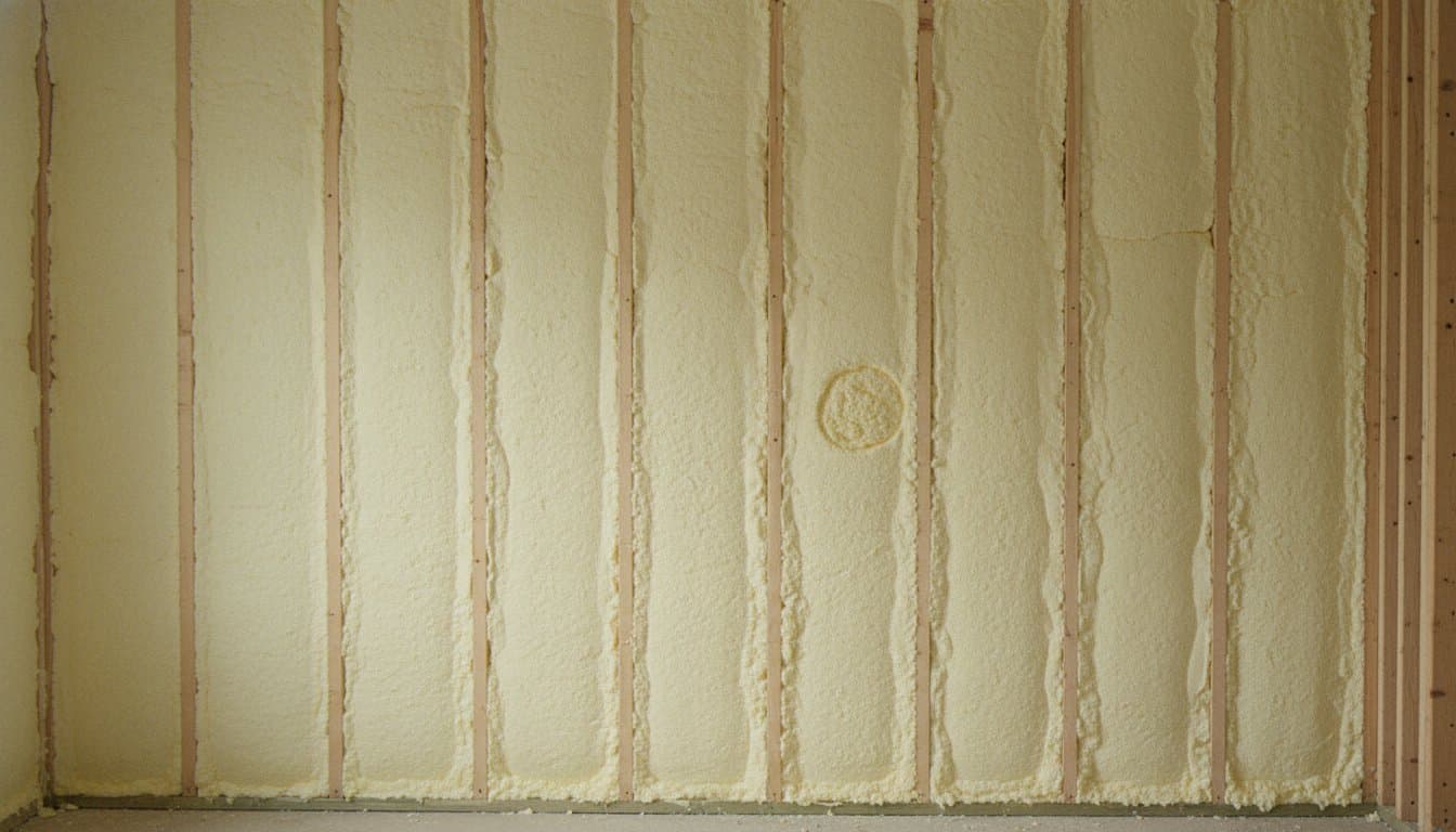 Wall cavity filled flush with trimmed open-cell foam