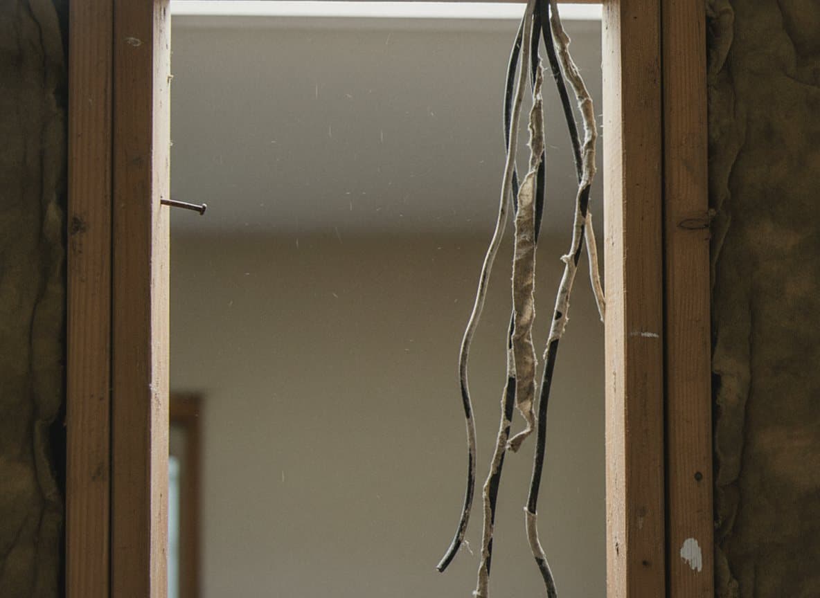 Empty interior stud bay with daylight leaking through gap