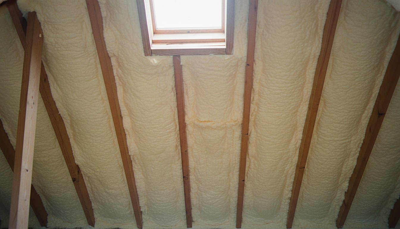 Attic rafters sprayed with trimmed open-cell foam