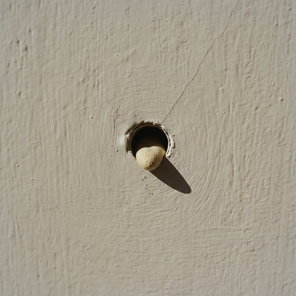 Close-up of a drilled injection port with cured foam